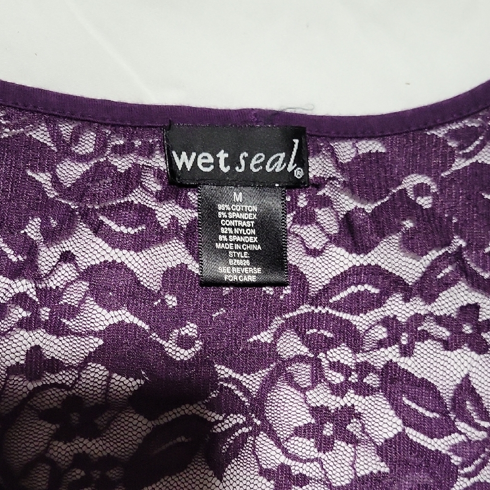 Wet Seal Deep Purple Lace Sleeve Blouse - Picture 2 of 4